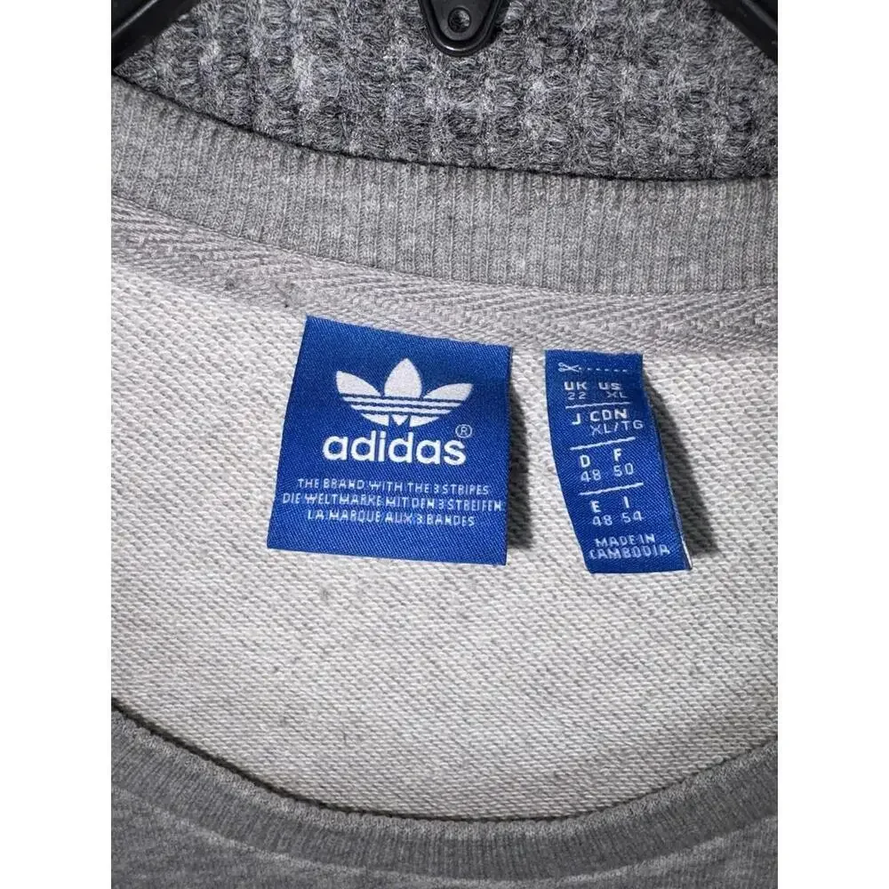 Adidas Sweatshirt Adult XL Gray Black Trefoil Logo Fleece Crewneck Streetwear - Picture 3 of 11